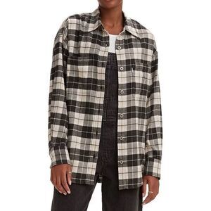 Levi’s SilverTab Oversized Boyfriend Black Beige Plaid Flannel NWT